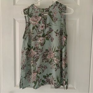 LOFT Floral Sleeveless Blouse - Mint Green and Blush